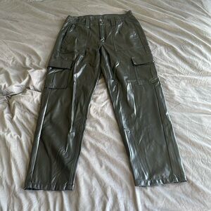 American Eagle Stretch High Wasted Vegan Leather Straight Cargo Pant